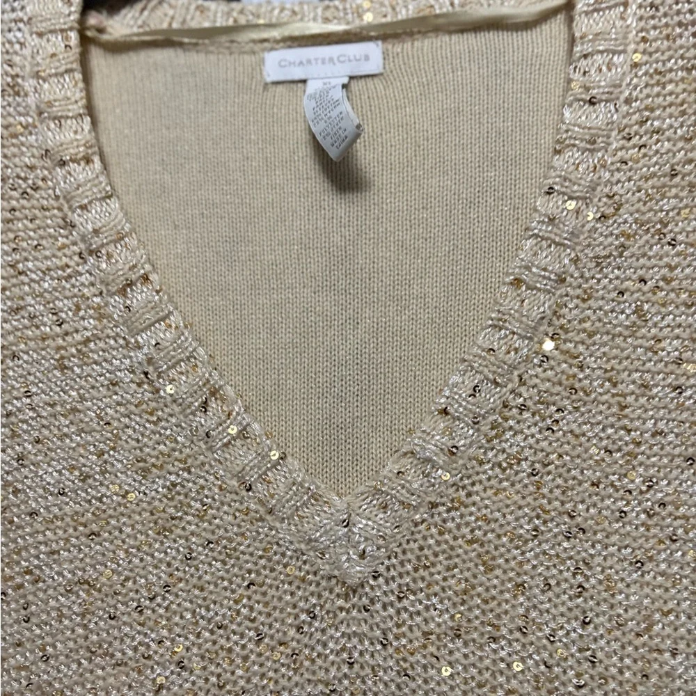 Charter Club Cream V-Neck Sweater - Picture 2 of 4